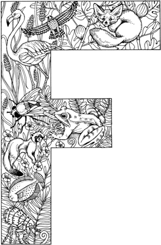 Letter F With Animals Coloring Page